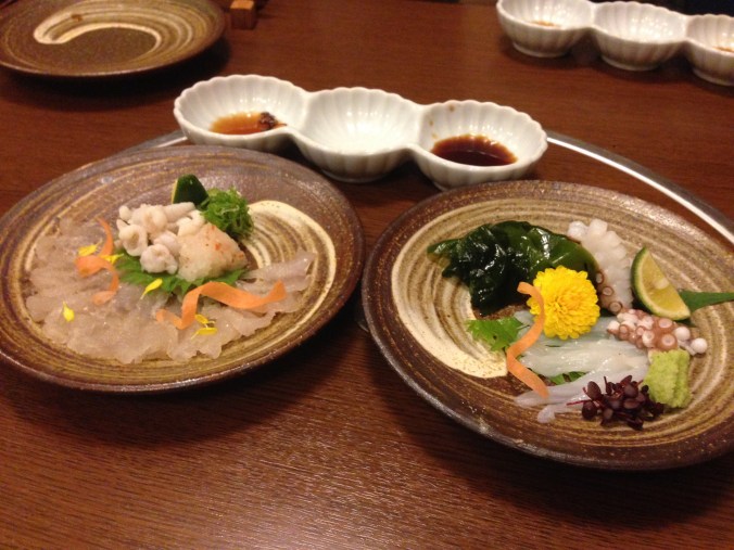We kicked off our tour of foods you shouldn't eat with a little fugu (L), which if prepared incorrectly is poisonous. 