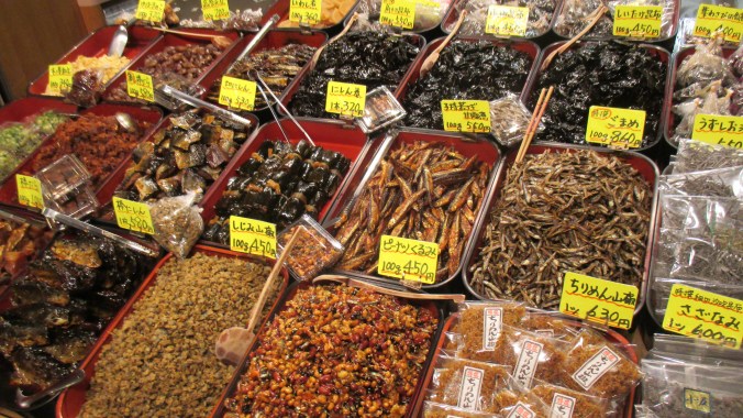 Some of the wonders on display at the Nishiki Market in Kyoto. 