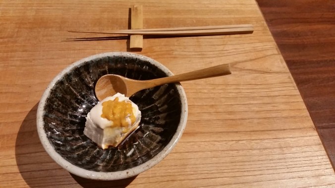 Tofu with sesame and sea urchin. Simple, glorious perfection. 